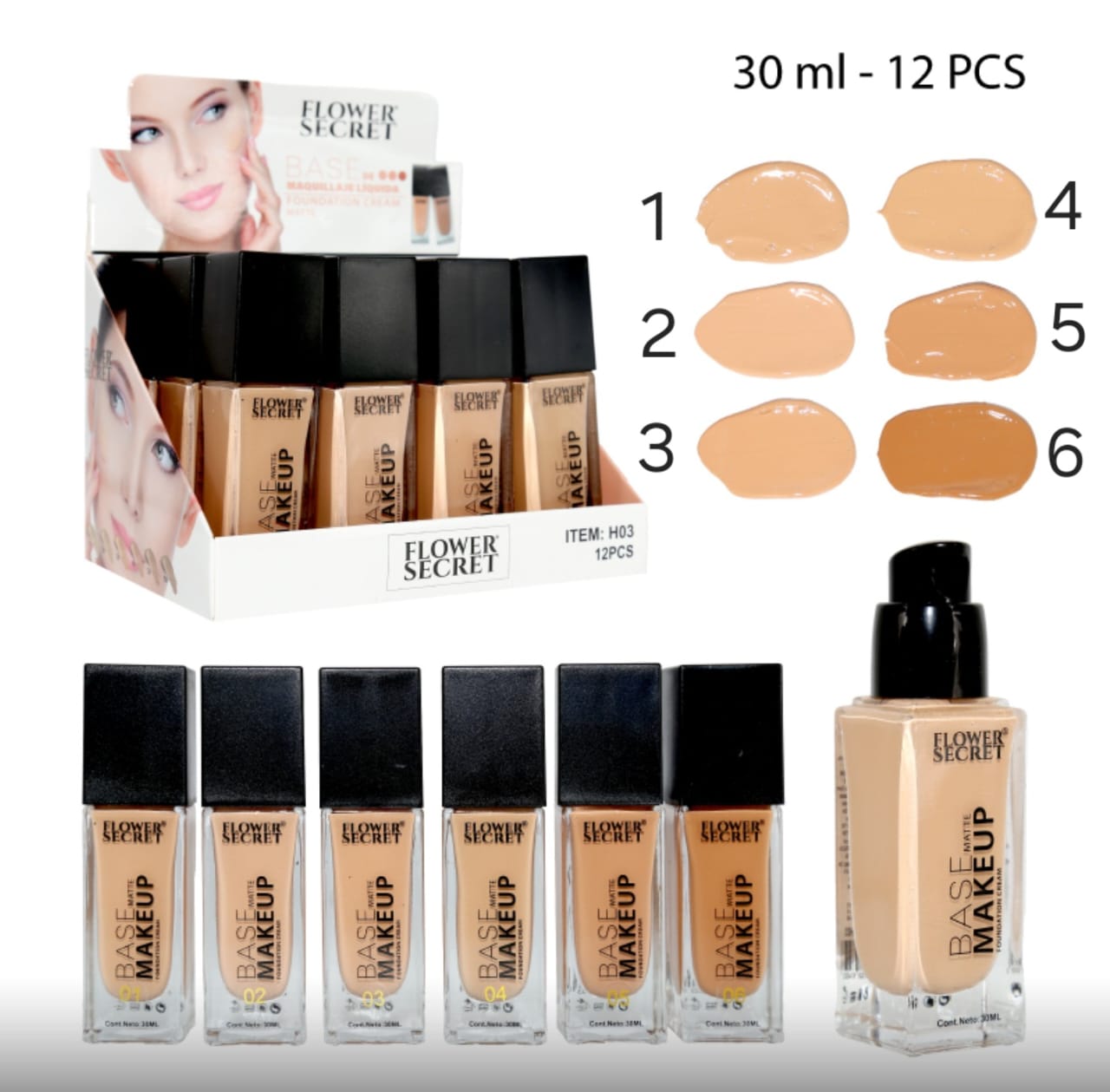 Base Maquillaje makeup 6 Tonos de 30ml